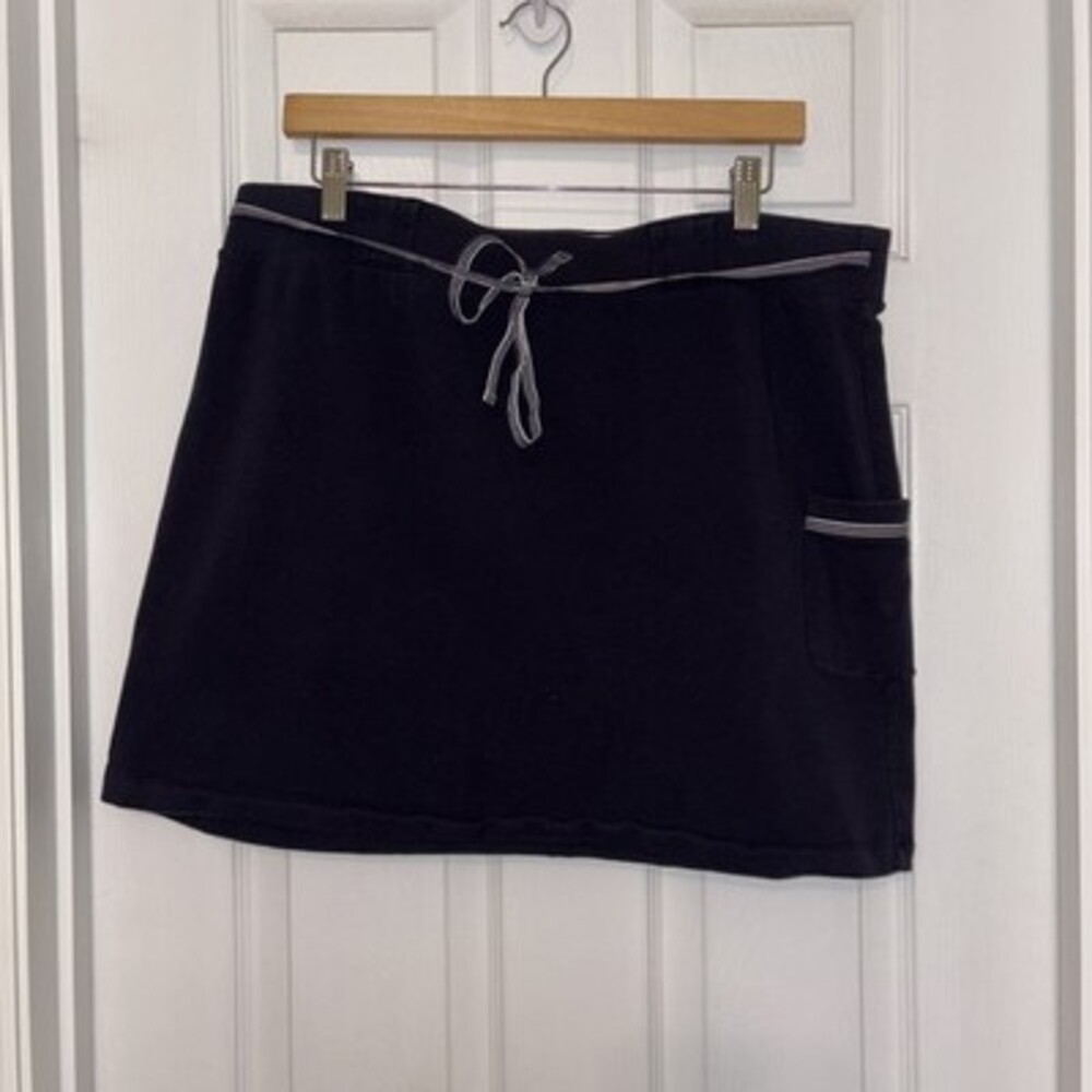 EUC Lands End Navy Blue Terry Casual Skirt Or Cover Up Size Large 14 - 16 Pocket